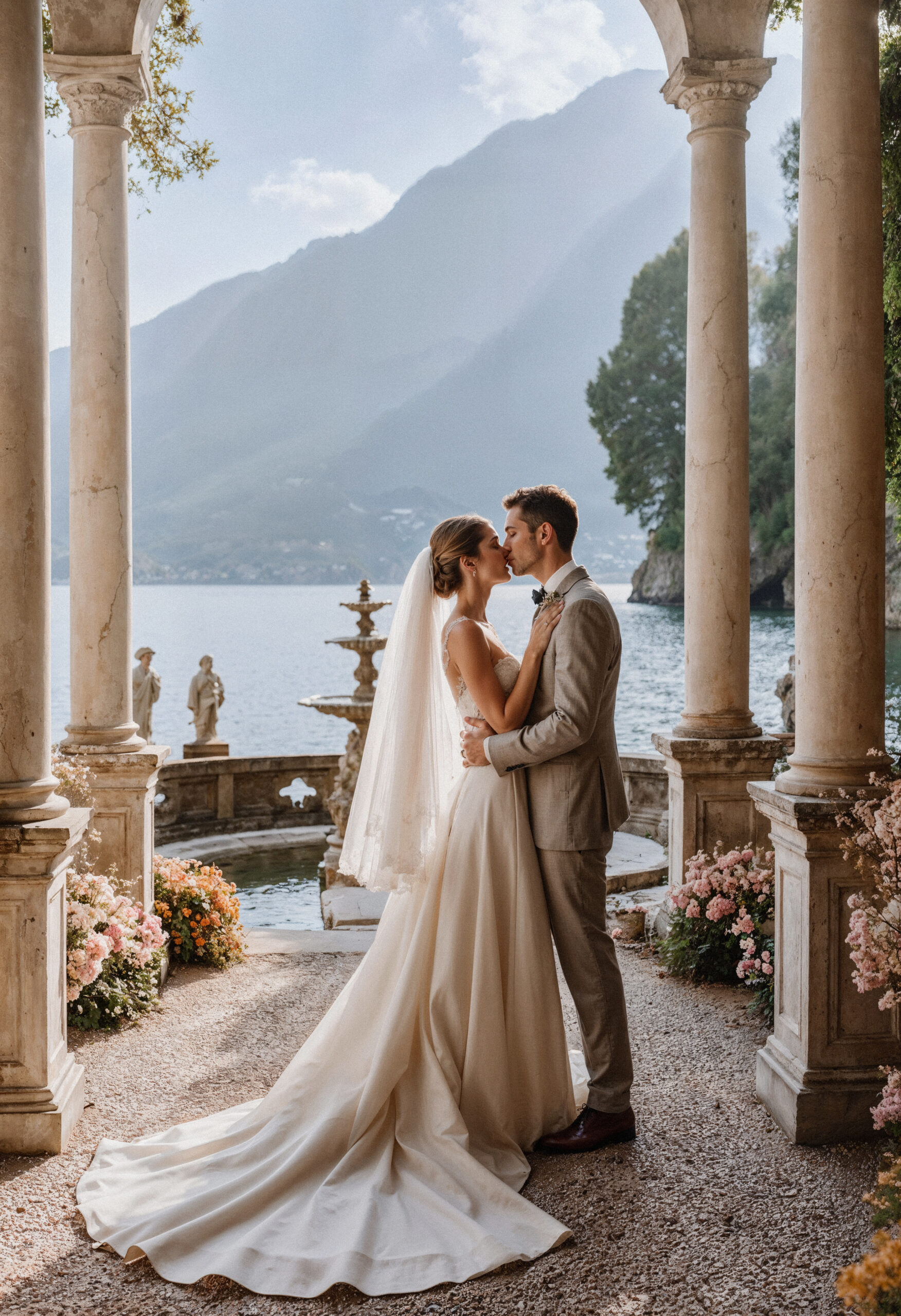 romantic-wedding-kiss-by-lake